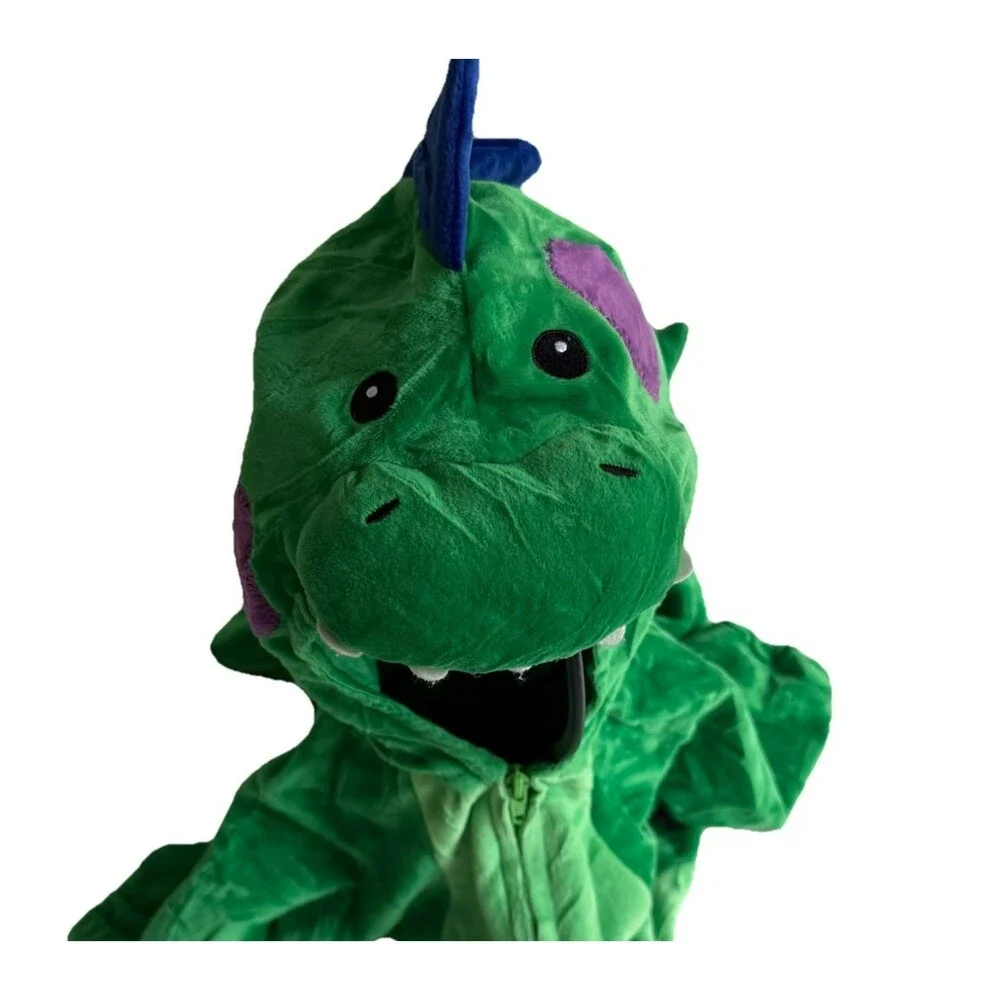 Toddler Green Purple Dragon Dinosaur Halloween Plush Costume Hooded Tail Sz 12M